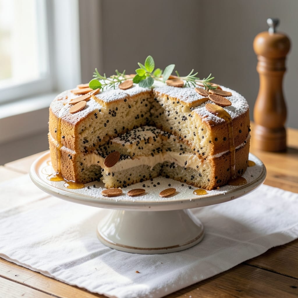 Almond Poppyseed Cake Recipe: Crunchy Top and Moist Vanilla Layers