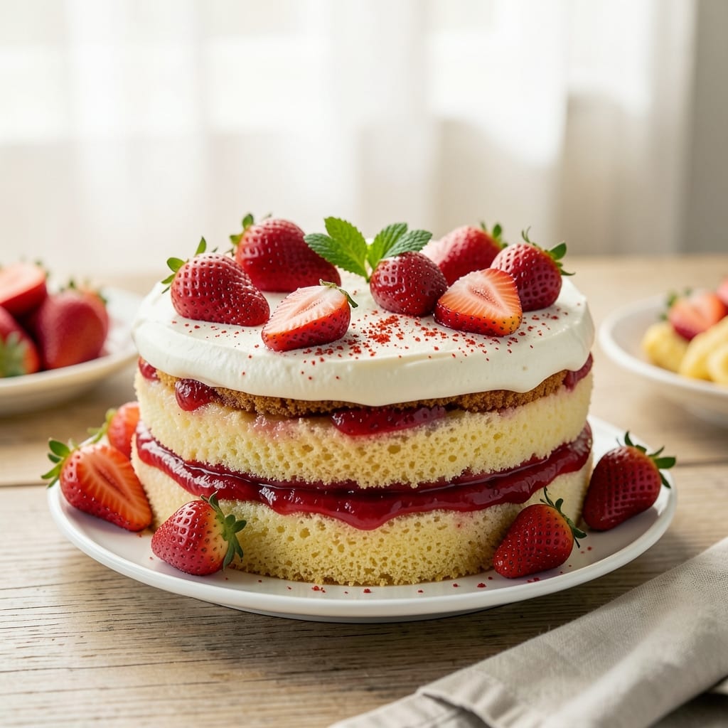 Asian Strawberry Cake Recipe: Pandan Cream Cheese Swirl With Fresh Fruit Topping