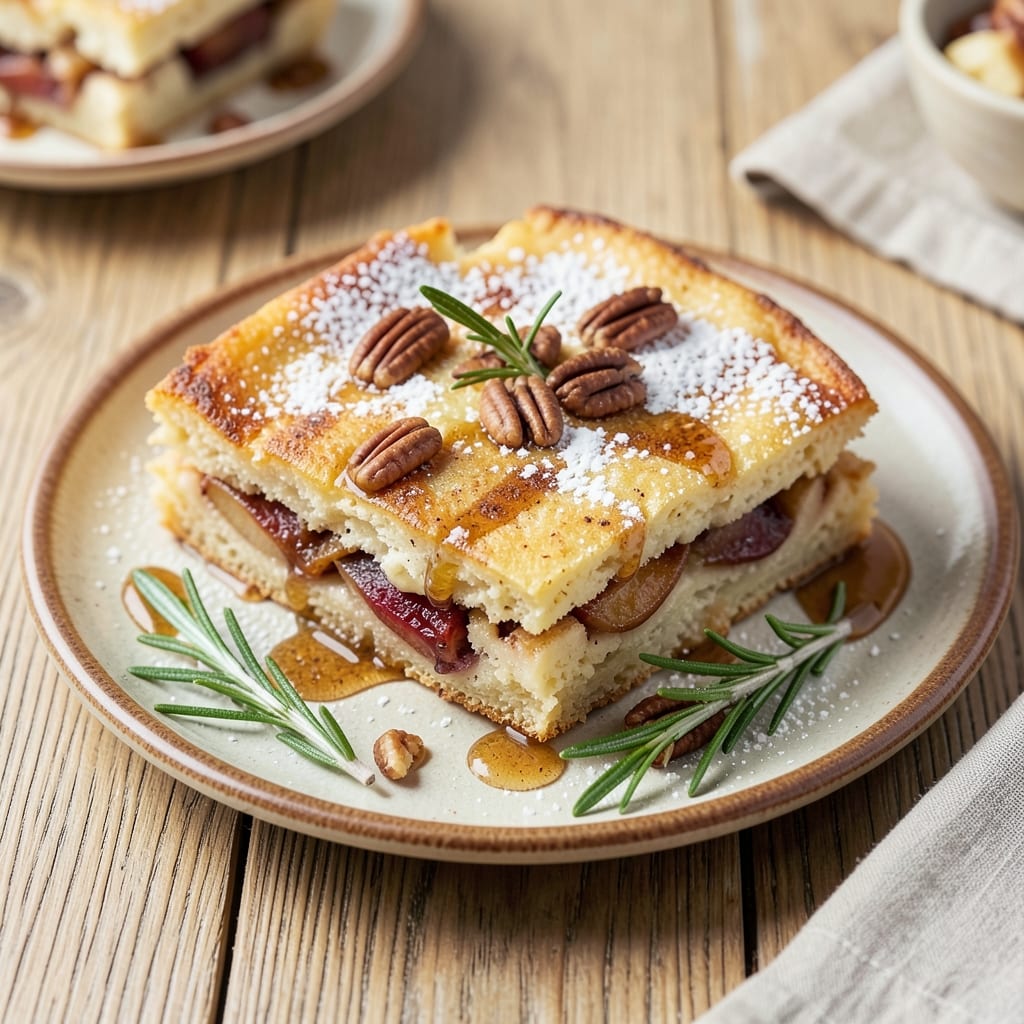 Baked Apple Walker Brothers Pancakes Recipe: Spiced Rum-Infused Layers With Crunchy Streusel Crown
