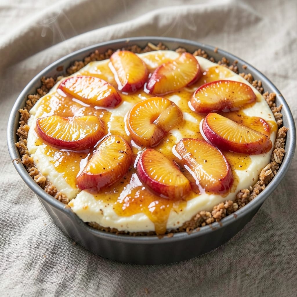 Baked Peach Cheesecake Recipe: Summer Fruit Crust With Silky Cream Center