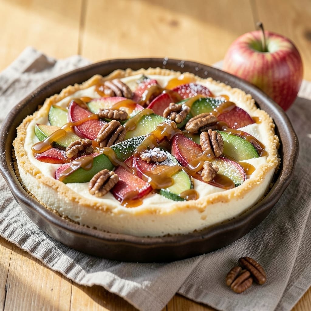 Apple Praline Cheesecake Recipe: Buttery Streusel Crown Over Spiced Apple Filling