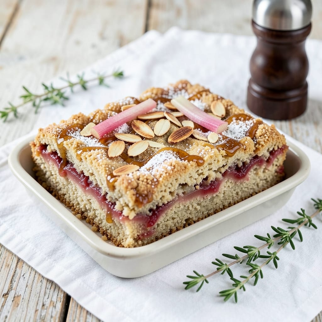 Almond Rhubarb Cake Delight Recipe: Tart-Sweet Balance With Crunchy Top