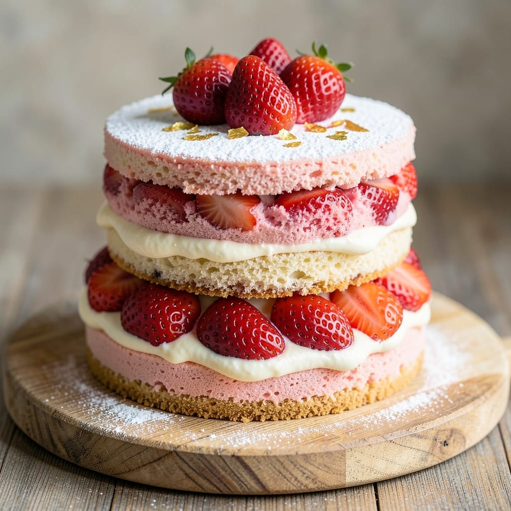 Ambrosia Fresh Strawberry Cake Recipe: Layers of Creamy Cheesecake and Juicy Berries