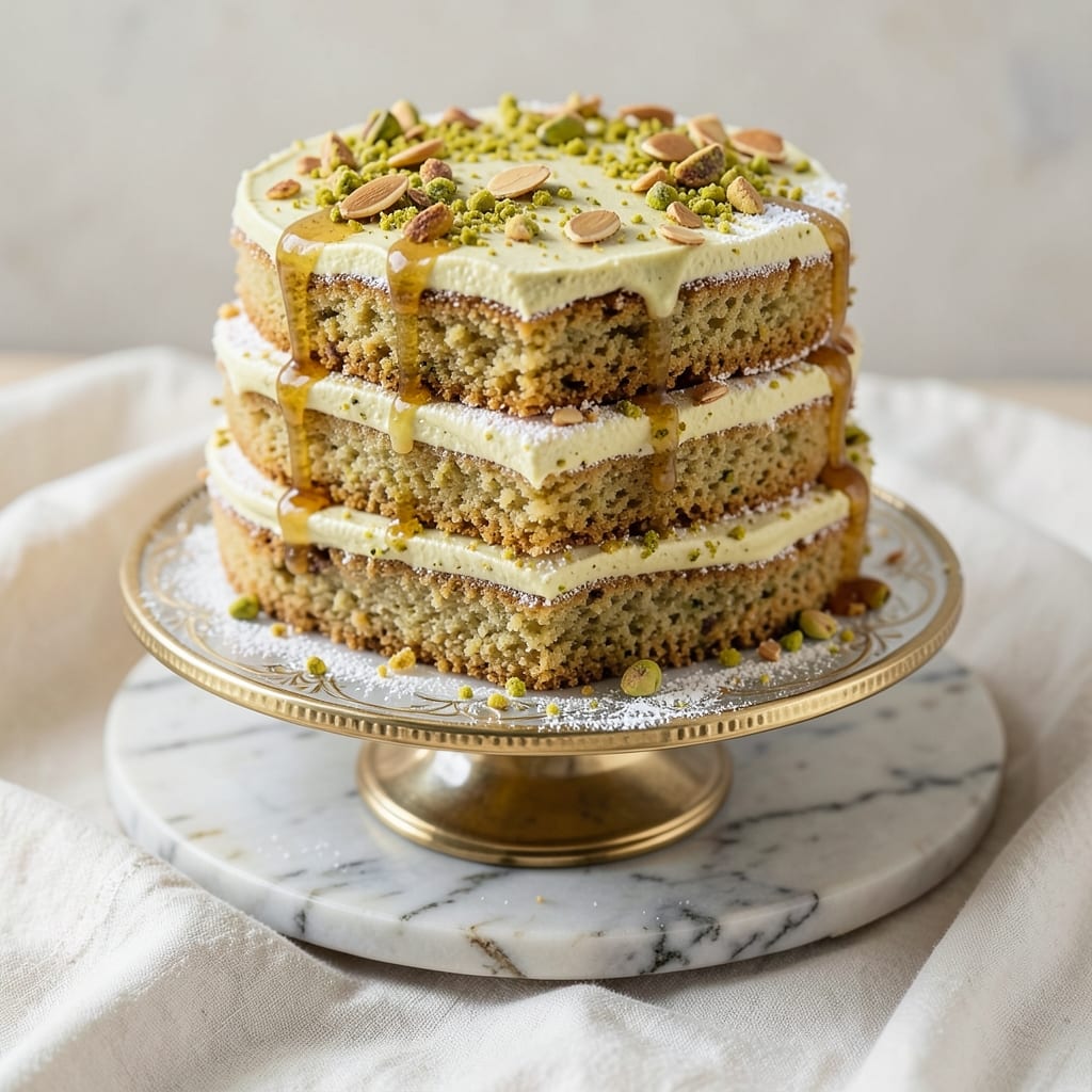 Almond Pistachio Cake Recipe: Nutty Crunch and Vanilla Bean Swirl Layers