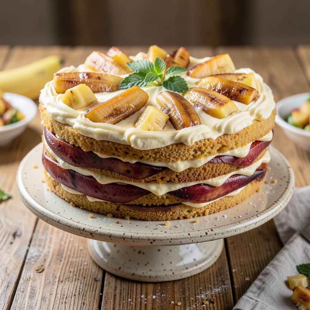 Banana Cake Pinoy Cooking Recipe: Caramelized Banana Layers With Buttery Ube Swirl