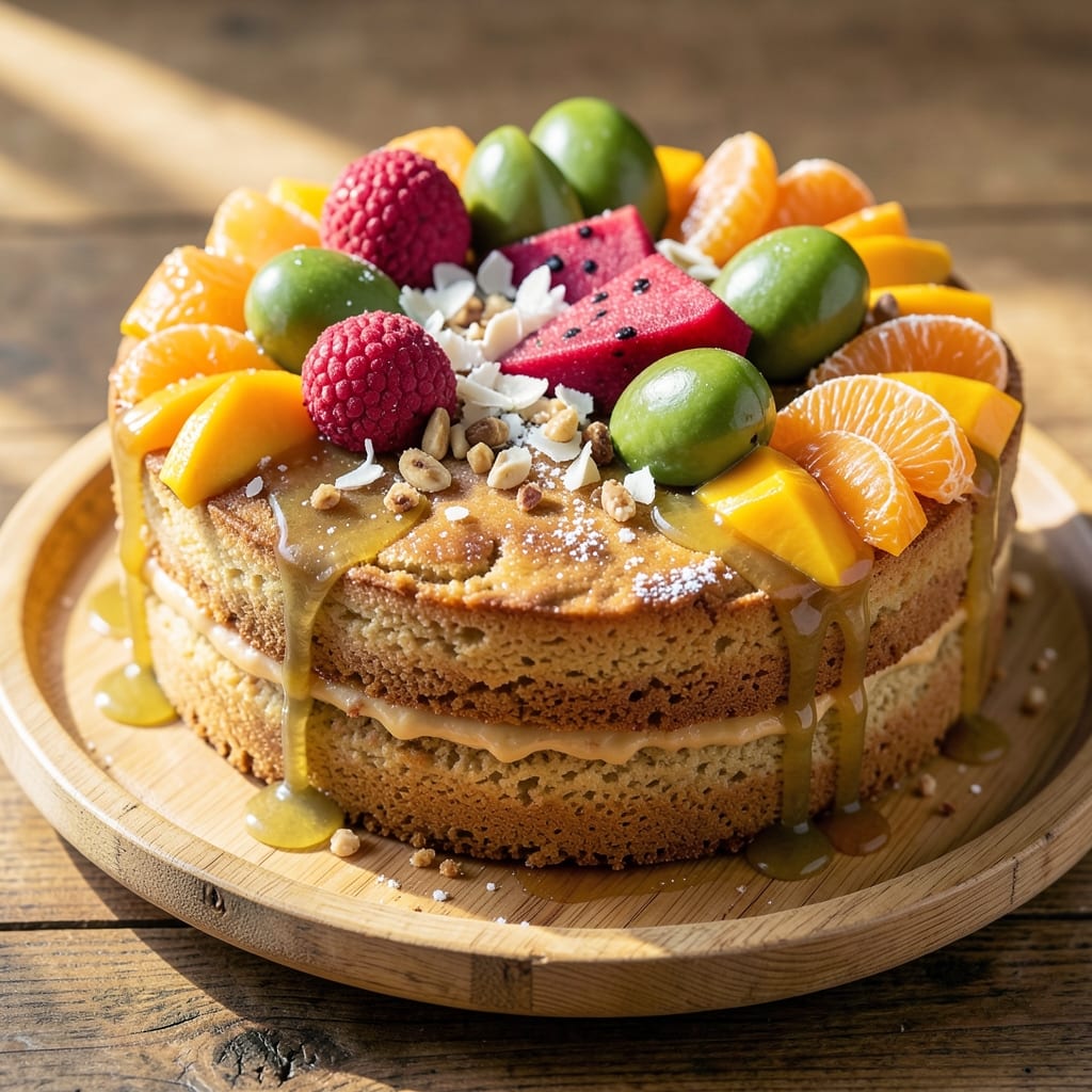 Asian Fresh Fruit Cake Recipe: Tropical Layers With Toasted Coconut Crunch